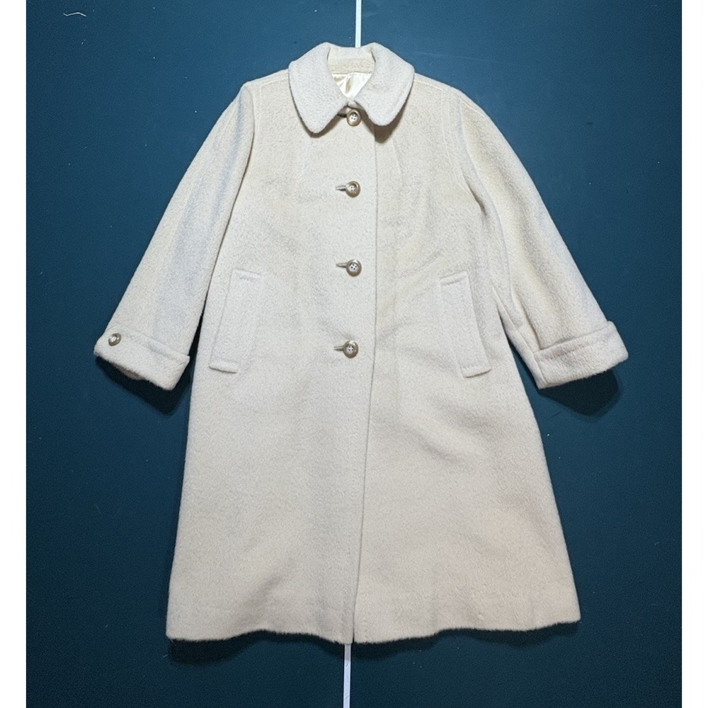 Vtg 60s Alpagora Deep Fleece Wool Mohair Coat ILGWU Cream Mod Swing Womens Large